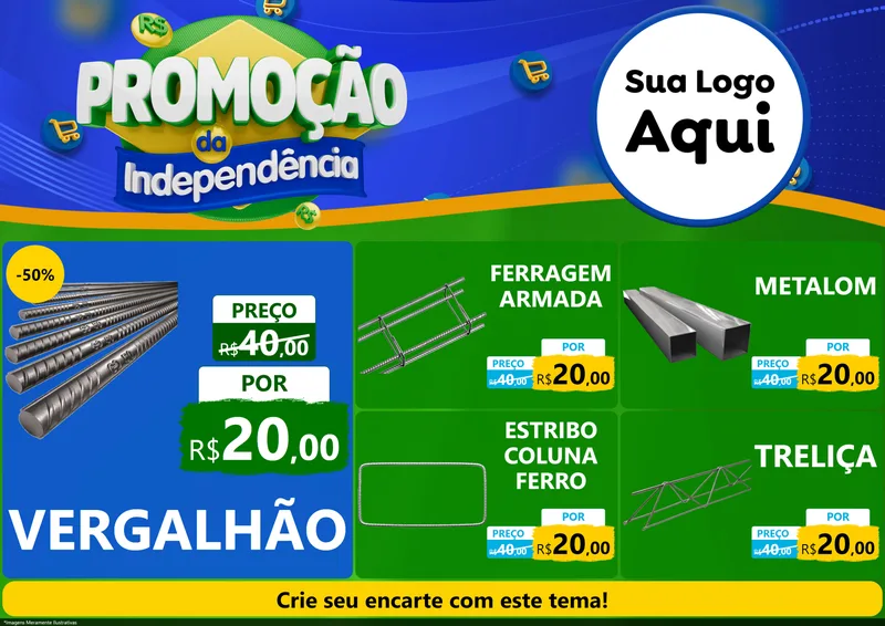 Modelo de Encarte para Encarte A4 Horizontal com o tema Promoção da Independência para Ferragens