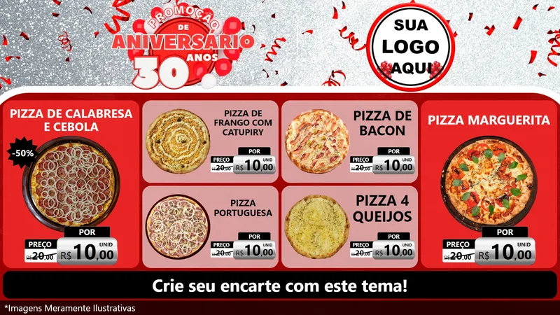 Modelo de TV para TV Horizontal com o tema Promoção de Aniversário - 30 Anos para Pizzaria