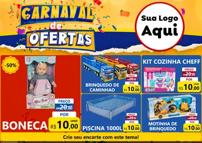 Modelo de Encarte para Encarte A4 Horizontal com o tema Carnaval de Ofertas para Brinquedos