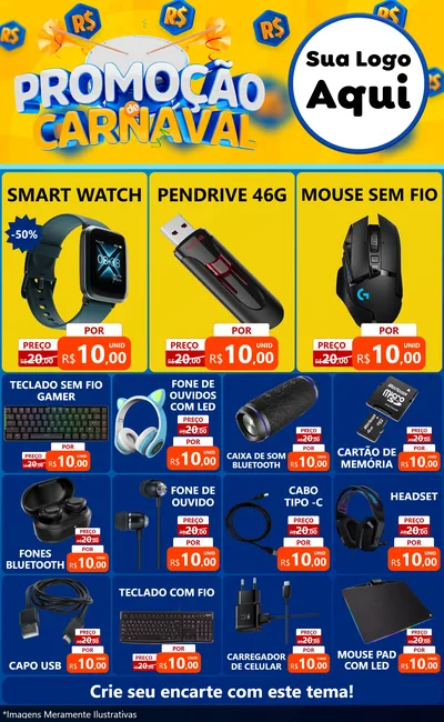 Modelo de Encarte para Encarte Grande com o tema Promoção de Carnaval para Informática