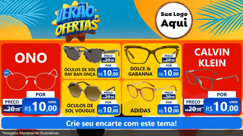 Modelo de TV para TV Horizontal com o tema Verão de Ofertas para Óticas
