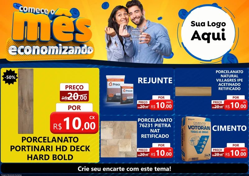 Modelo de Encarte para Encarte A4 Horizontal com o tema Comece O Mês Economizando para Pisos e revestimentos