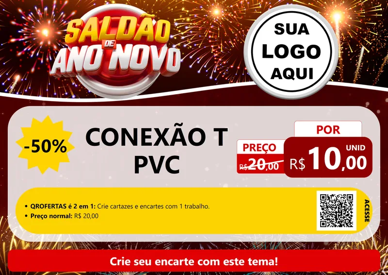 Modelo de Cartaz para Cartaz A4 Horizontal com o tema Saldão de Ano Novo para Tubos e conexões