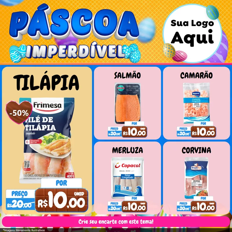Modelo de Rede Social para Feed Facebook com o tema Páscoa Imperdível para Peixaria