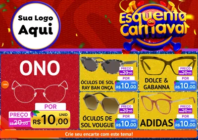 Modelo de Encarte para Encarte A4 Horizontal com o tema Esquenta de Carnaval para Óticas