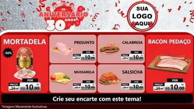 Modelo de TV para TV Horizontal com o tema Promoção de Aniversário - 30 Anos para Frios e Laticínios