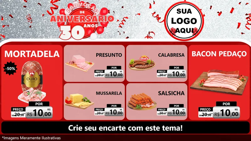 Modelo de TV para TV Horizontal com o tema Promoção de Aniversário - 30 Anos para Frios e Laticínios