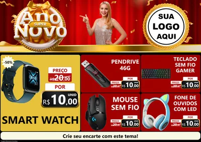 Modelo de Encarte para Encarte A4 Horizontal com o tema Super Ano Novo para Informática