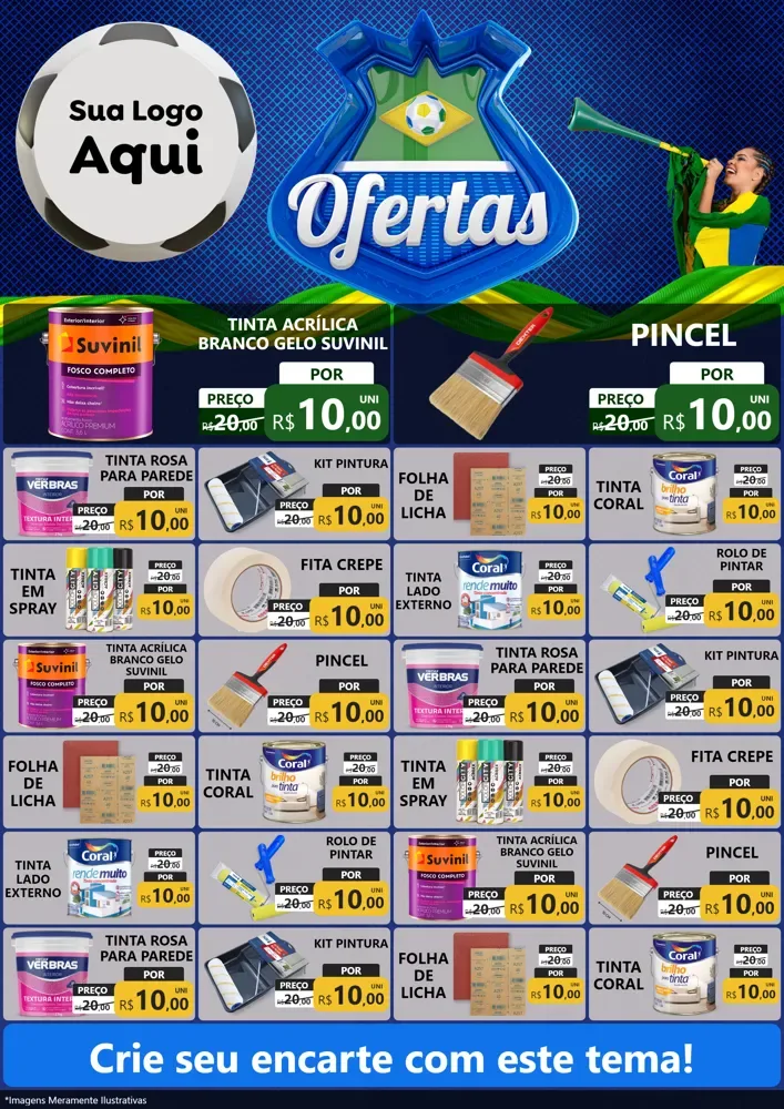 Modelo de Encarte para Encarte A4 Vertical com o tema Ofertas (Futebol) para Tintas e Ferramentas