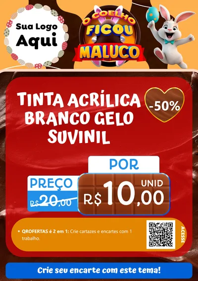 Modelo de Cartaz para Cartaz A4 Vertical com o tema O Coelho Ficou Maluco - Páscoa para Tintas e Ferramentas