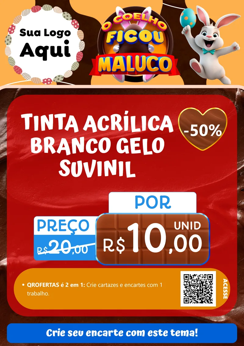 Modelo de Cartaz para Cartaz A4 Vertical com o tema O Coelho Ficou Maluco - Páscoa para Tintas e Ferramentas