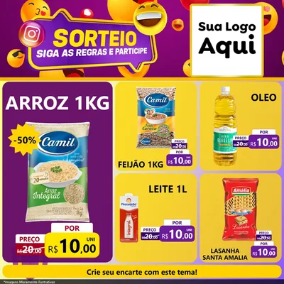 Modelo de Rede Social para Feed Facebook com o tema Sorteio para Supermercado