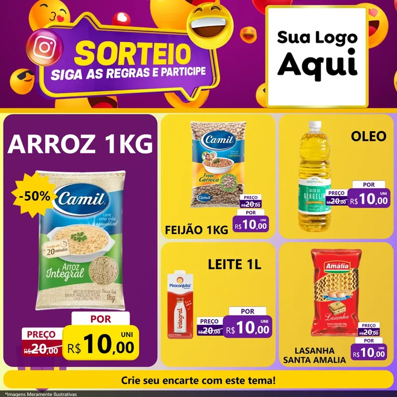 Modelo de Rede Social para Feed Facebook com o tema Sorteio para Supermercado