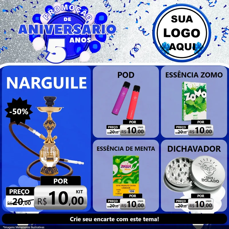 Modelo de Rede Social para Feed Facebook com o tema Promoção de Aniversário - 5 Anos para Tabacaria