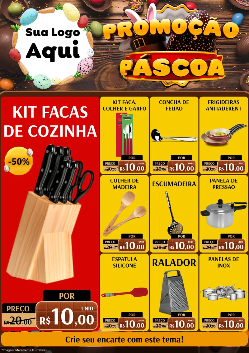 Modelo de Encarte para Encarte A4 Vertical com o tema Promoção Páscoa para Utilidades Domésticas