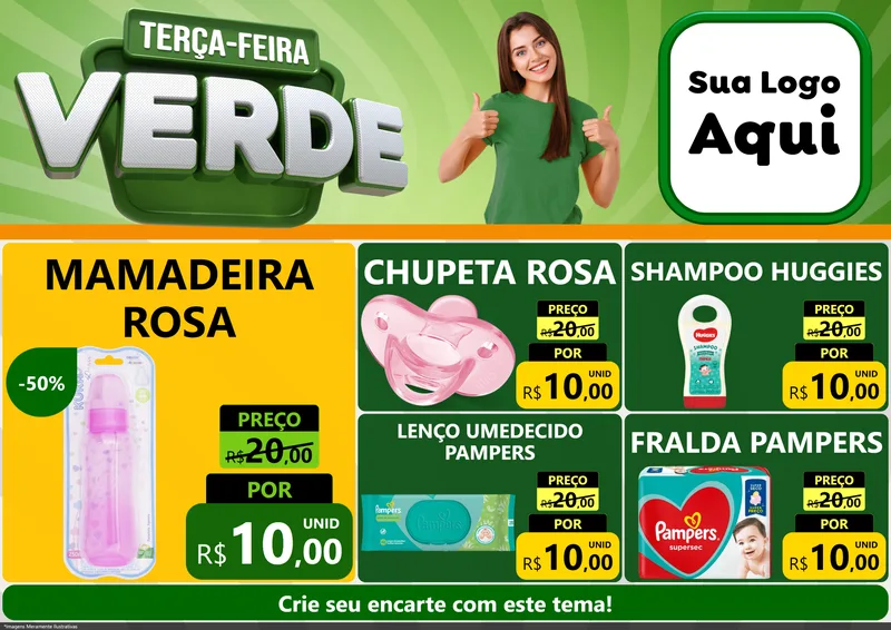 Modelo de Encarte para Encarte A4 Horizontal com o tema Terça - Feira Verde para Bebês