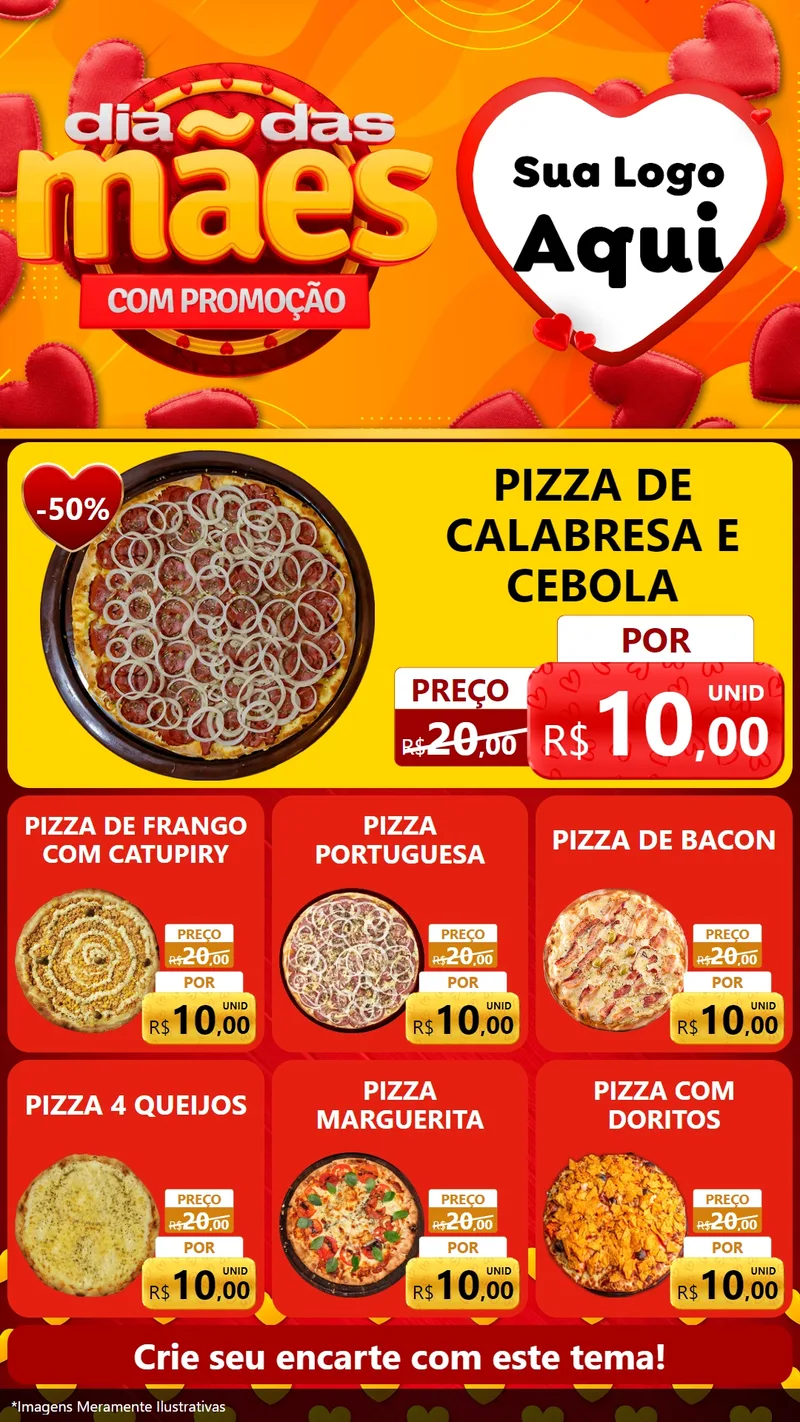 Modelo de Rede Social para Stories com o tema Dia das Mães com Promoção para Pizzaria