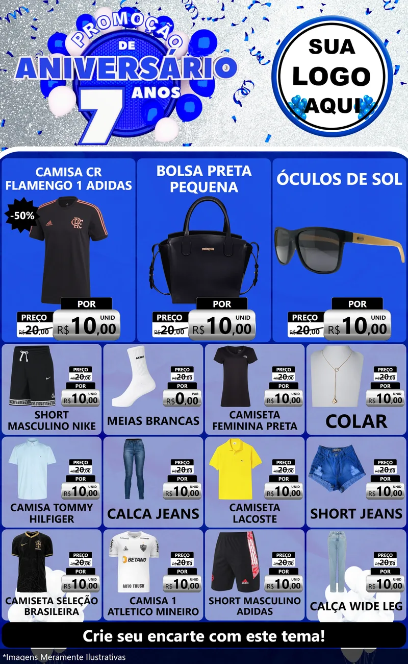 Modelo de Encarte para Encarte Grande com o tema Promoção de Aniversário - 7 Anos para Roupas e acessórios