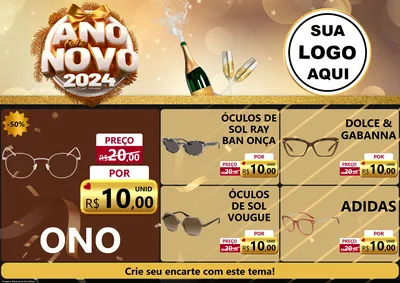 Modelo de Encarte para Encarte A4 Horizontal com o tema Feliz Ano Novo 2027 para Óticas