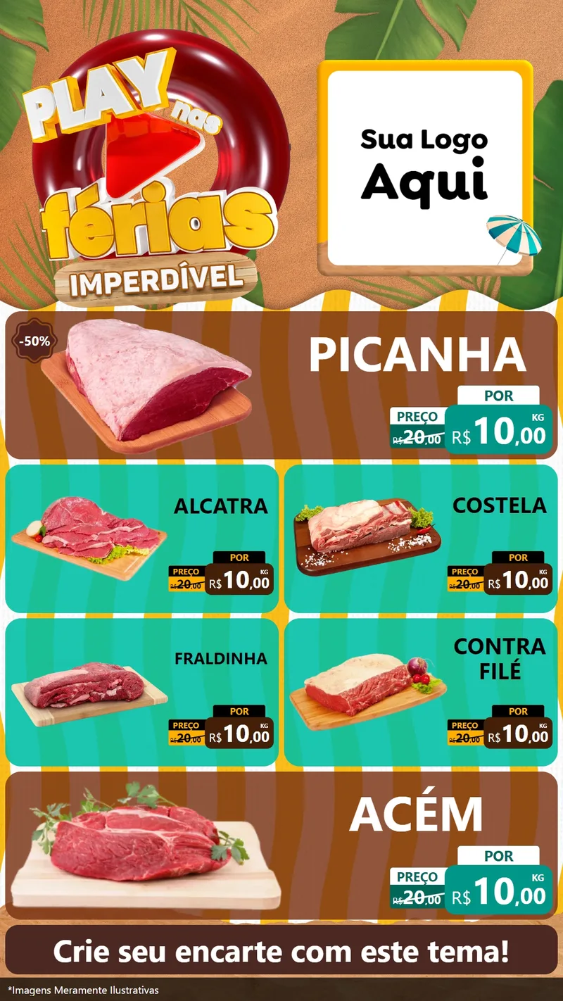 Modelo de TV para TV Vertical com o tema Play Nas Férias Imperdível para Açougue