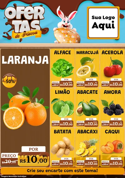 Modelo de Encarte para Encarte A4 Vertical com o tema Ofertas de Páscoa para Hortifrúti