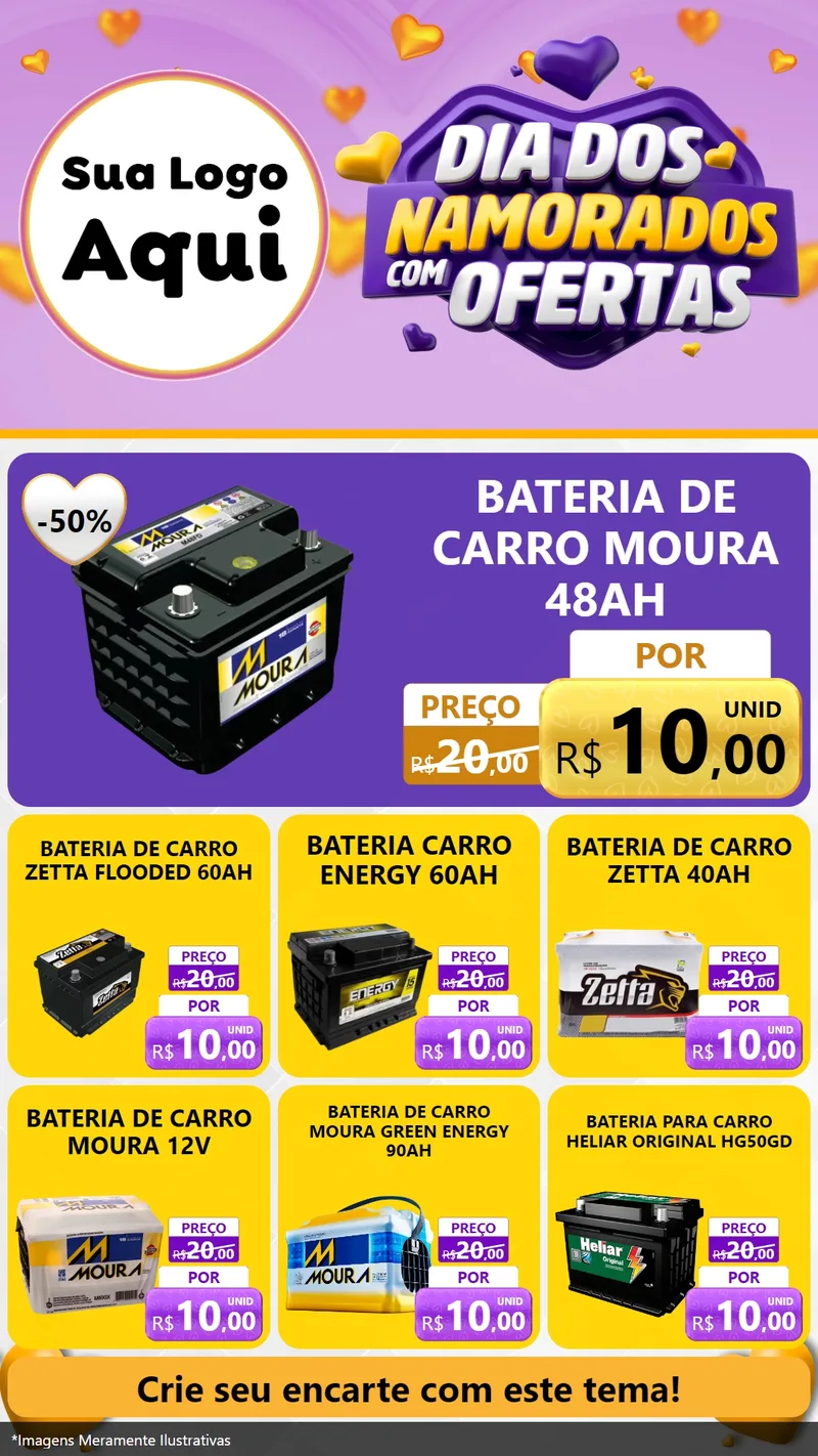 Modelo de Rede Social para Stories com o tema Dia Dos Namorados Com Ofertas para Baterias Elétricas
