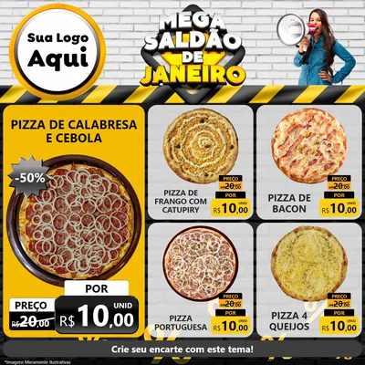 Modelo de Rede Social para Feed Facebook com o tema Mega Saldão de Janeiro para Pizzaria