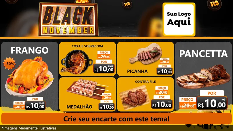 Modelo de TV para TV Horizontal com o tema Black November para Assados