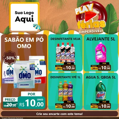 Modelo de Rede Social para Feed Facebook com o tema Play Nas Férias Imperdível para Produtos de Limpeza