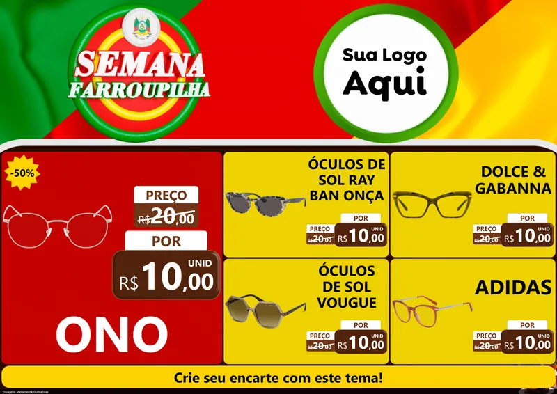Modelo de Encarte para Encarte A4 Horizontal com o tema Semana Farroupilha para Óticas
