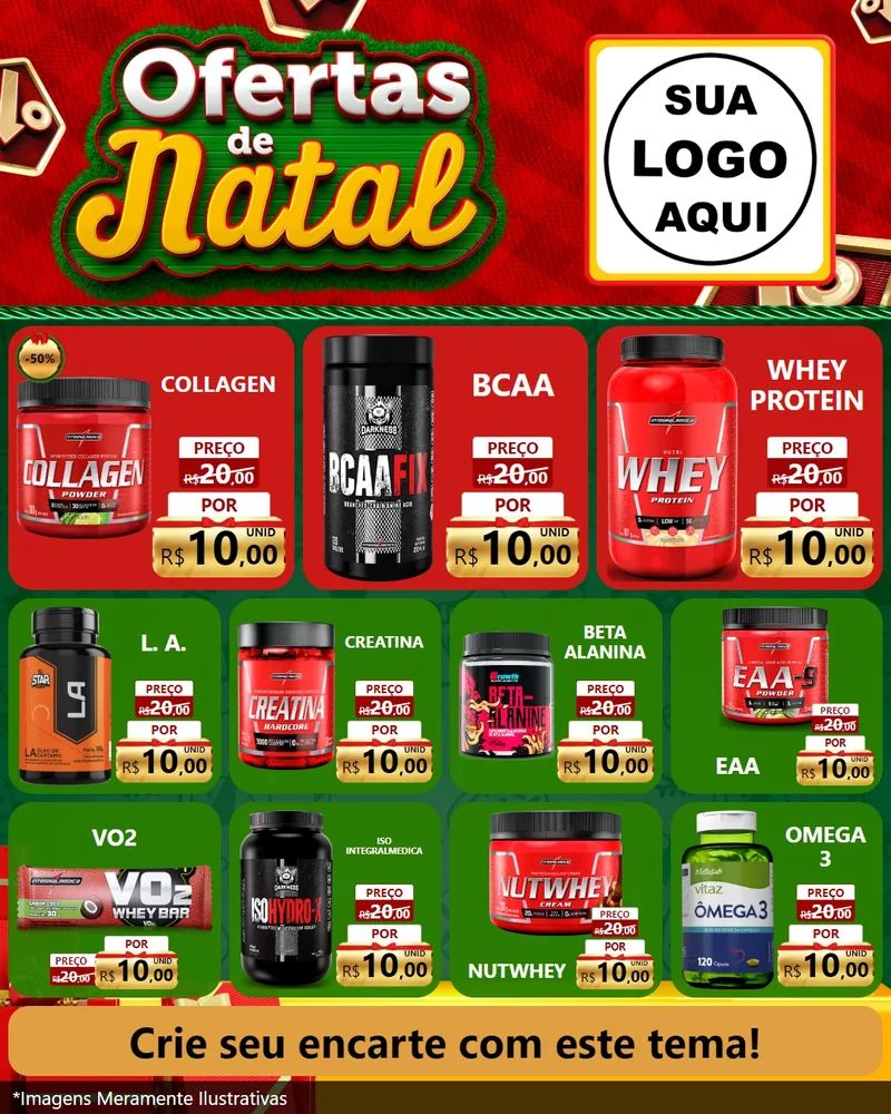 Modelo de Rede Social para Feed Instagram com o tema Ofertas de Natal para Suplementos alimentares
