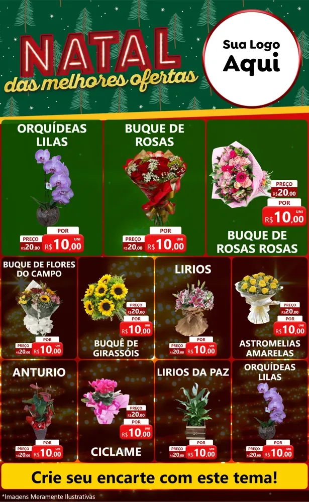 Modelo de Encarte para Encarte Grande com o tema Natal das Melhores Ofertas para Floricultura e jardim
