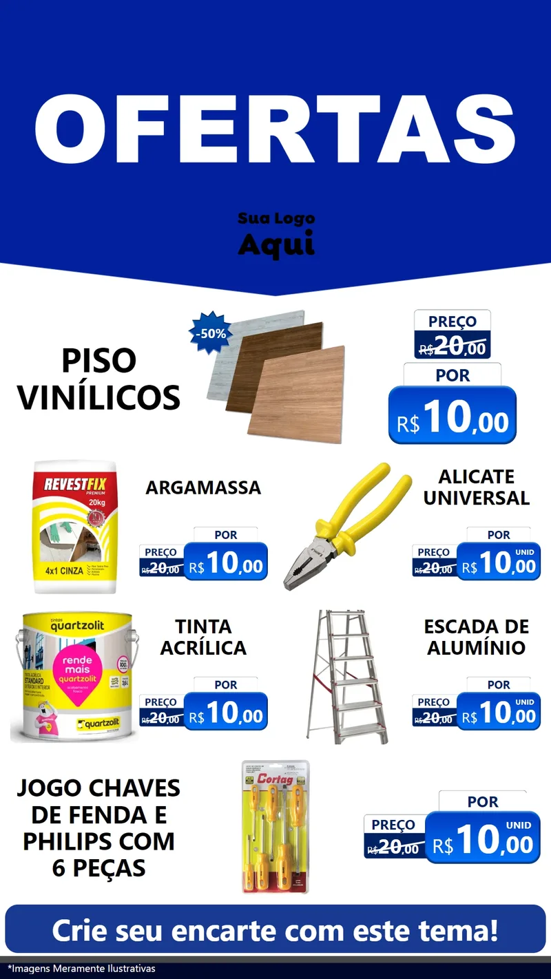 Modelo de TV para TV Vertical com o tema Ofertas Azul Cartaz para Material para Construção