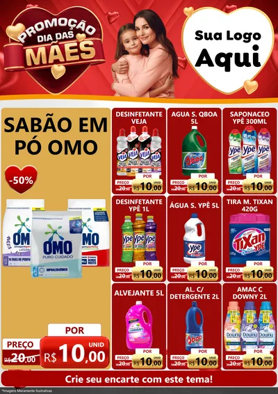 Modelo de Encarte para Encarte A4 Vertical com o tema Promoção Dia das Mães para Produtos de Limpeza