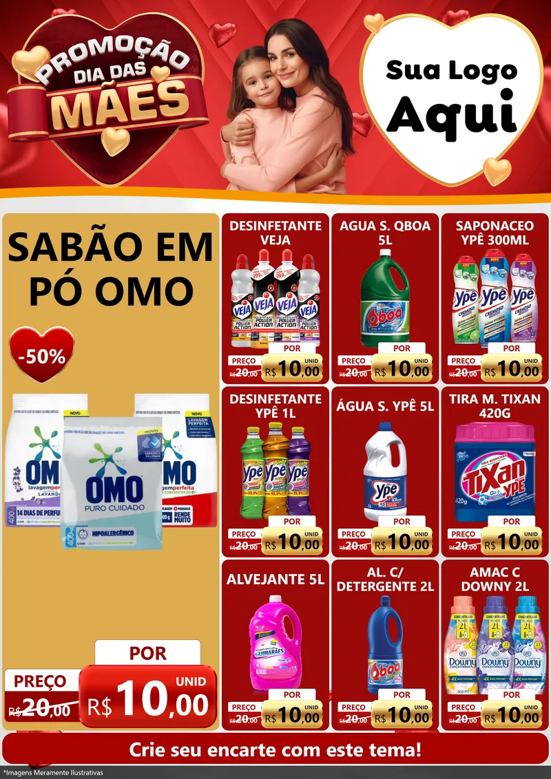 Modelo de Encarte para Encarte A4 Vertical com o tema Promoção Dia das Mães para Produtos de Limpeza