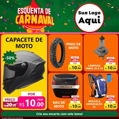 Modelo de Rede Social para Feed Facebook com o tema Esquenta de Carnaval para Moto peças