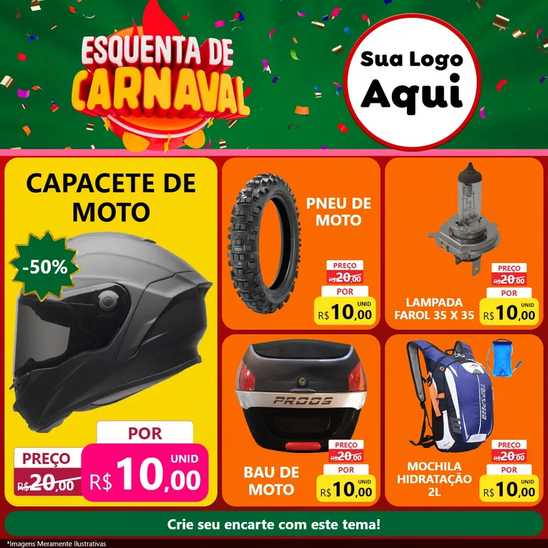 Modelo de Rede Social para Feed Facebook com o tema Esquenta de Carnaval para Moto peças