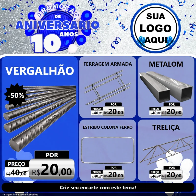 Modelo de Rede Social para Feed Facebook com o tema Promoção de Aniversário - 10 Anos para Ferragens