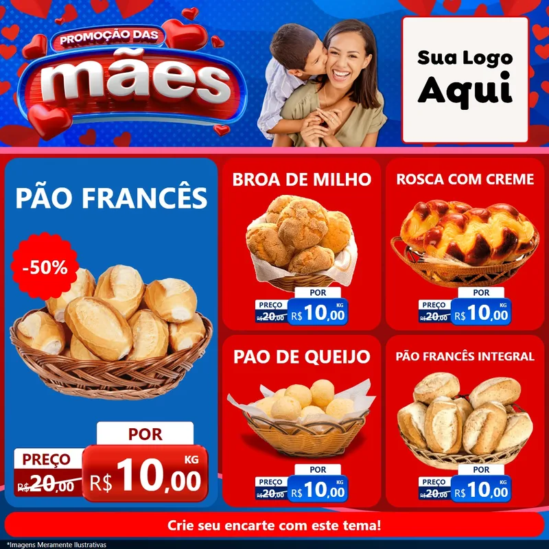 Modelo de Rede Social para Feed Facebook com o tema Promoção das Mães para Padaria