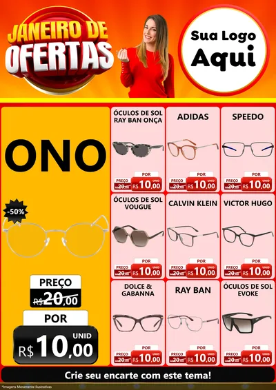 Modelo de Encarte para Encarte A4 Vertical com o tema Janeiro de Ofertas para Óticas