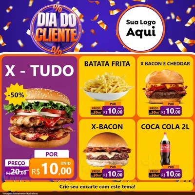 Modelo de Rede Social para Feed Facebook com o tema Dia do Cliente para Hamburgueria