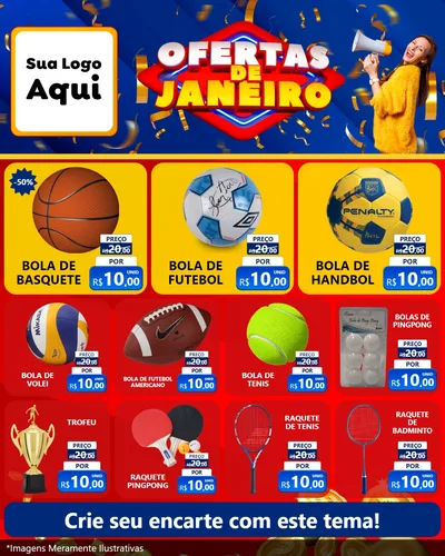 Modelo de Rede Social para Feed Instagram com o tema Ofertas de Janeiro para Artigos Esportivos