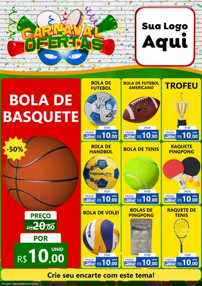 Modelo de Encarte para Encarte A4 Vertical com o tema Carnaval de Ofertas para Artigos Esportivos