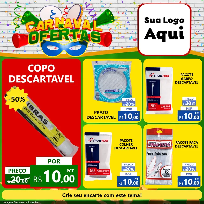 Modelo de Rede Social para Feed Facebook com o tema Carnaval de Ofertas para Embalagens