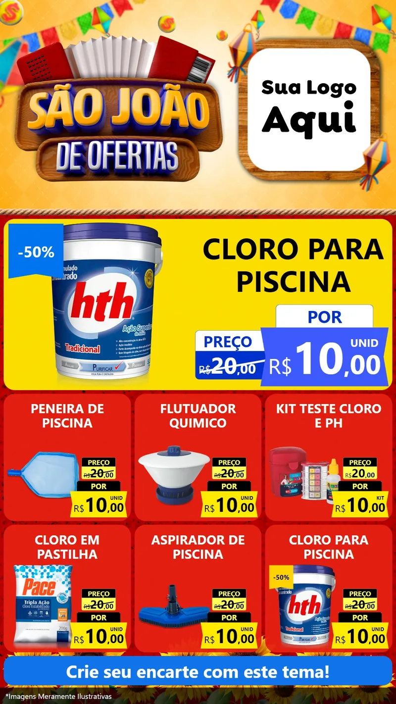 Modelo de Rede Social para Stories com o tema São João de Ofertas para Produtos para Piscina