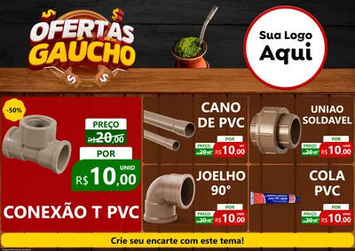 Modelo de Encarte para Encarte A4 Horizontal com o tema Ofertas Dia do Gaúcho para Tubos e conexões