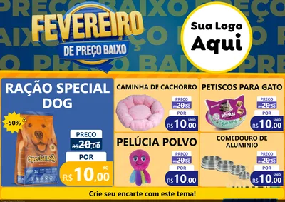 Modelo de Encarte para Encarte A4 Horizontal com o tema Fevereiro de Preço Baixo para Pet Shop