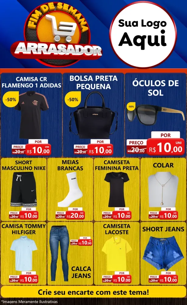 Modelo de Encarte para Encarte Grande com o tema Fim De Semana Arrasador para Roupas e acessórios