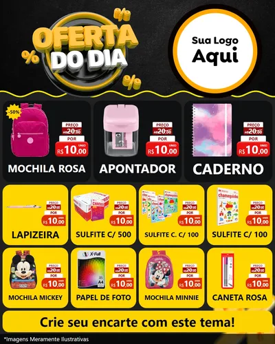 Modelo de Rede Social para Feed Instagram com o tema Oferta Do Dia para Papelaria