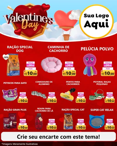 Modelo de Rede Social para Feed Instagram com o tema Valentine's Day para Pet Shop